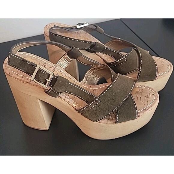 Sam Edelman Mae Moss Green Suede Wooden Platform Sandals Women’s Size 8.5 EUC - Picture 3 of 8